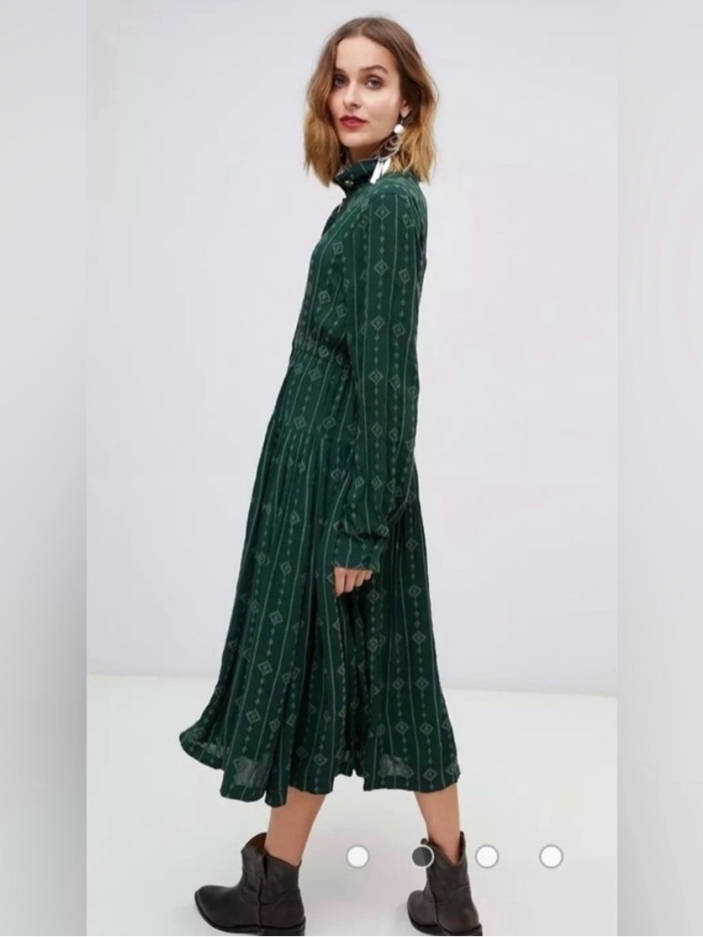 Free People Diamond Head Embroidered Midi Dress Green M - Picture 3 of 16